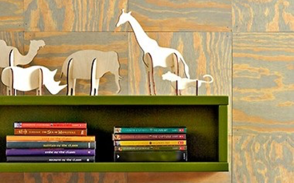 Stained plywood feature wall